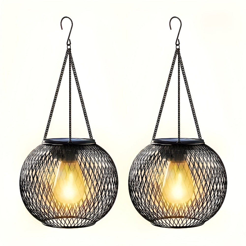 Lampe solaire décorative en métal treillis, éclairage LED autonome pour agrémenter jardin, terrasse et balcon.