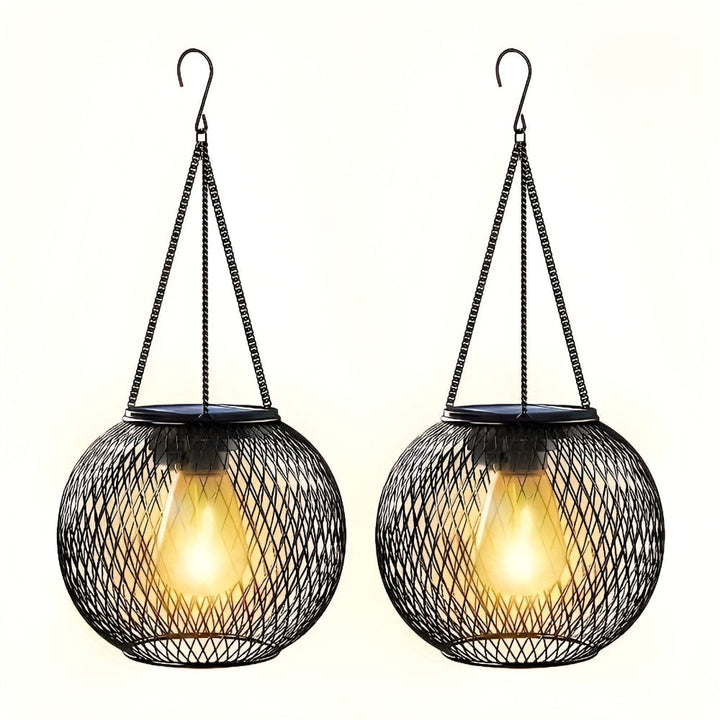 Lampe solaire décorative en métal treillis, éclairage LED autonome pour agrémenter jardin, terrasse et balcon.
