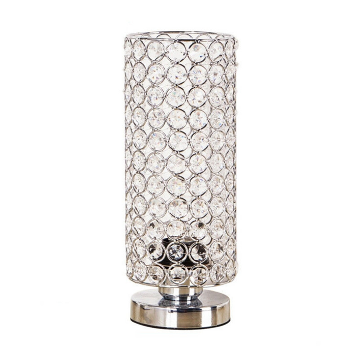 Lampe de table LuminaCrystal moderne, design luxe chrome, pour salon et chambre.