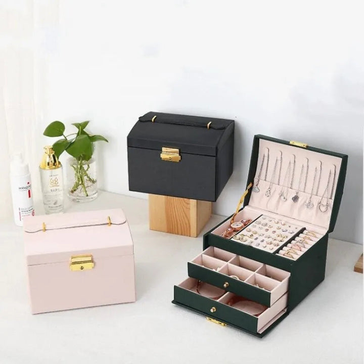 Boîte à bijoux Amylin à 3 tiroirs en velours, organisateur pratique pour tous vos accessoires.
