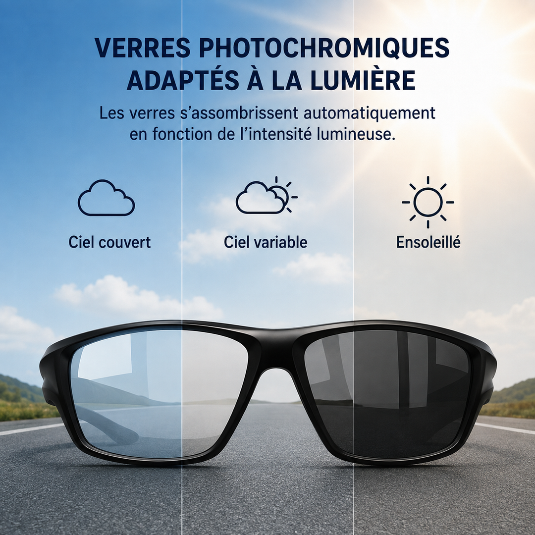Accessoire mode : lunettes soleil polarisées hommes légères, monture métal, protection UV400. Vision claire.