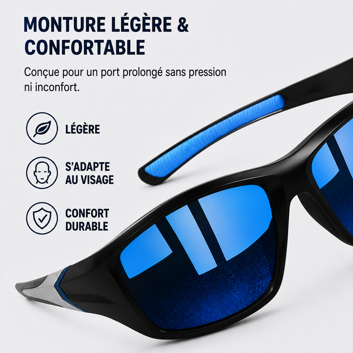 Lunettes de soleil polarisées pour hommes. Protection UV400, anti-éblouissement, monture métal. Vision claire.