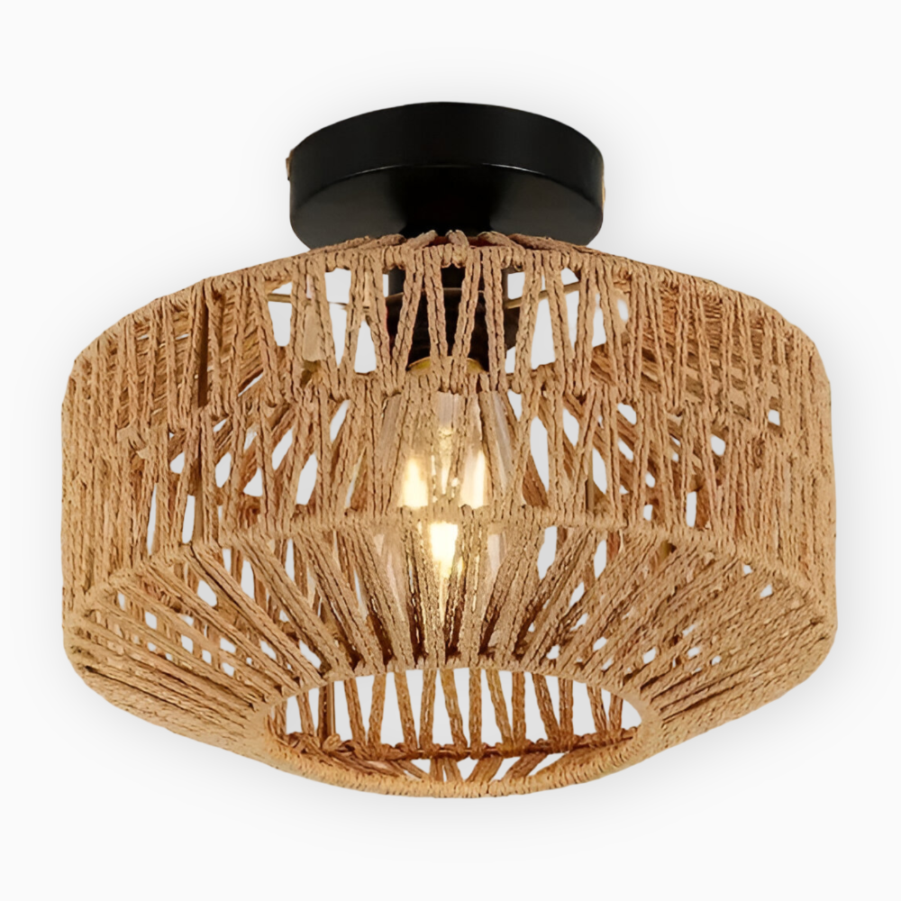 Lampe de plafond suspendue bohème Ravira. Luminaire artisanal pour ambiance chaleureuse salon ou chambre.