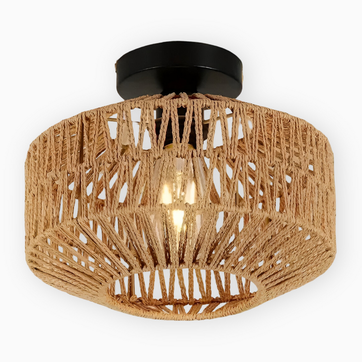 Lampe de plafond suspendue bohème Ravira. Luminaire artisanal pour ambiance chaleureuse salon ou chambre.