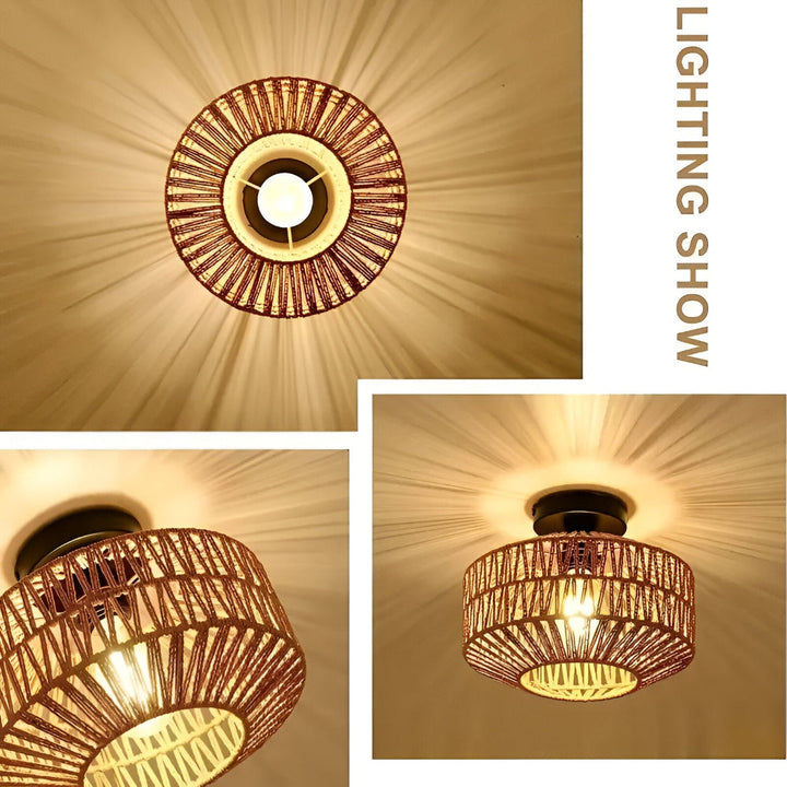 Lampe de plafond bohème artisanale. Éclairage suspendu au design naturel pour chambre ou salon.