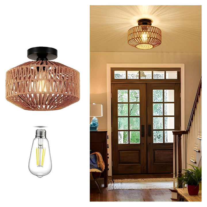 Luminaire suspendu bohème Ravira. Apporte une lumière chaleureuse, parfait pour une décoration naturelle.