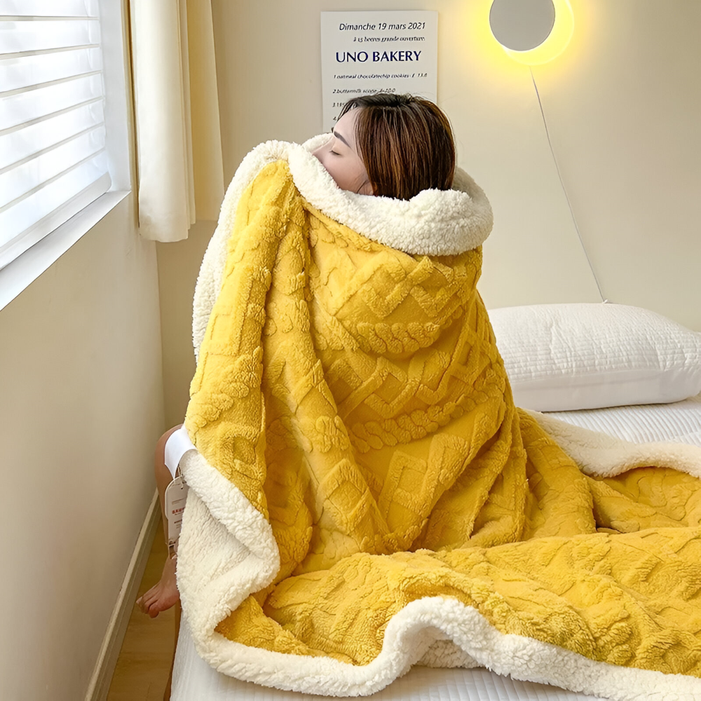 Plaid chaud et douillet en fausse laine polaire, réversible, pour salon ou chambre à coucher.
