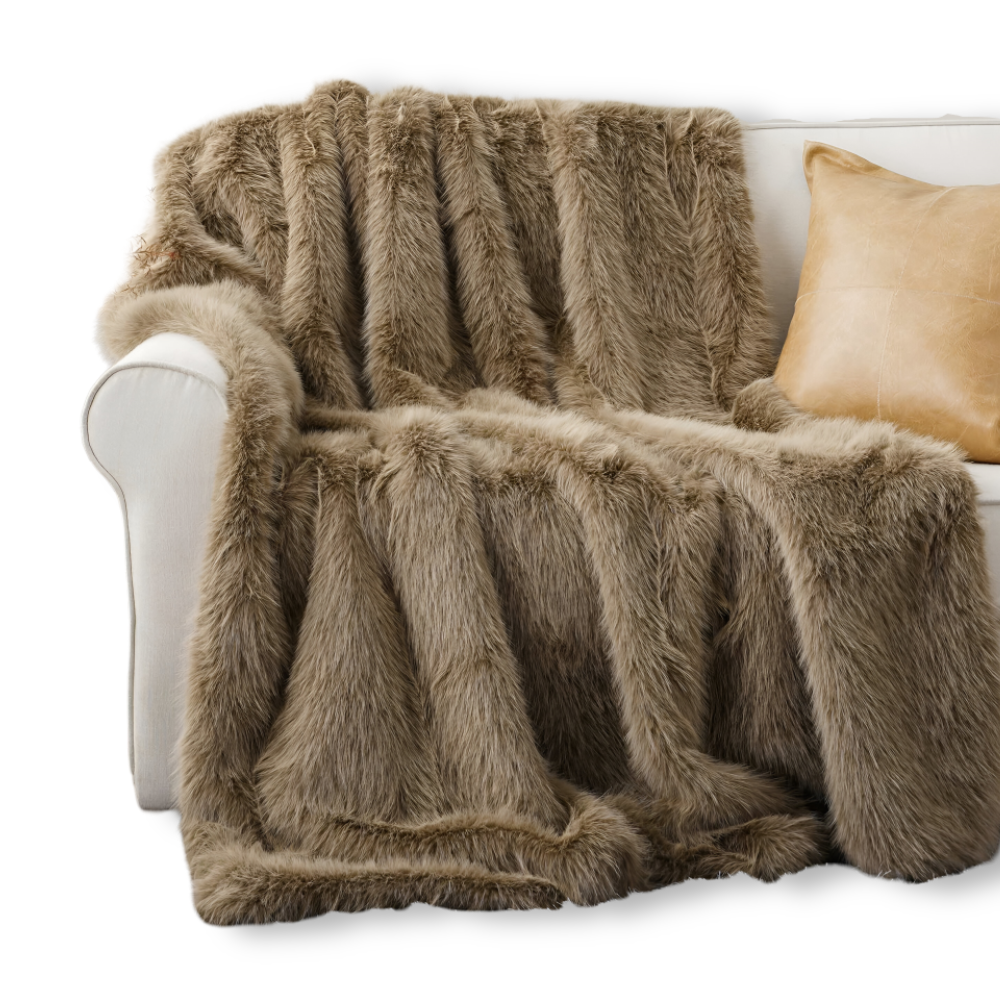 Plaid en fausse fourrure douce, élégant et chaud, essentiel pour le confort de votre maison en hiver.