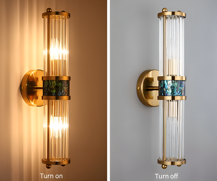 Applique LED en cristal doré, éclairage moderne et doux. Pour salon, chambre ou couloir.