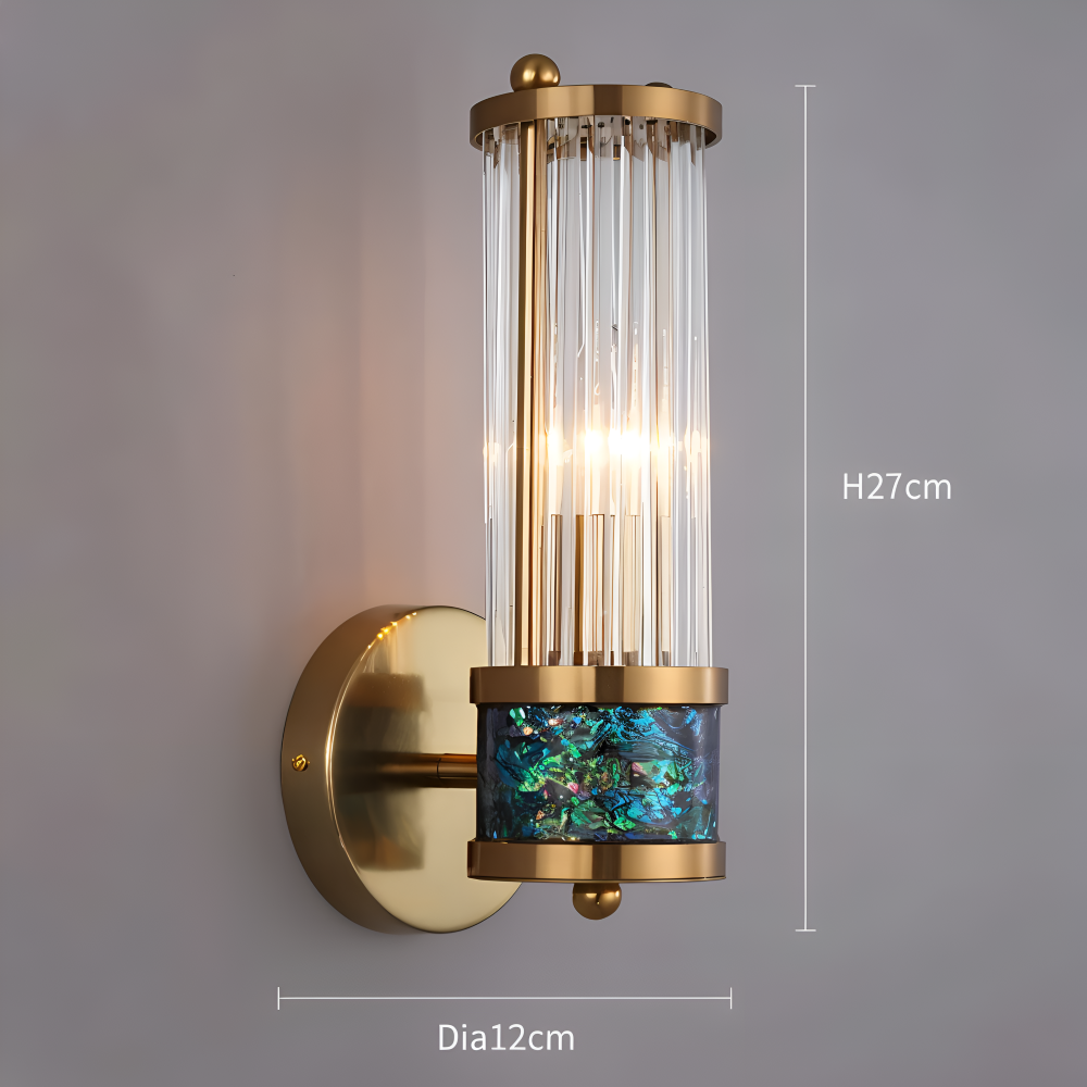 Applique murale design luxe LED, cristal doré, pour couloir. Éclairage décoratif moderne.