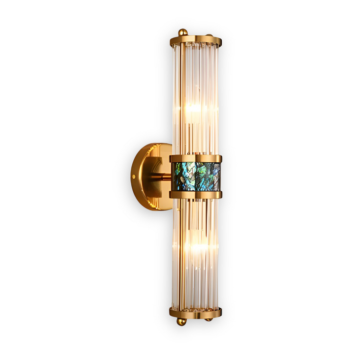 Applique dorée en cristal, éclairage LED moderne pour couloir. Décoration murale élégante.