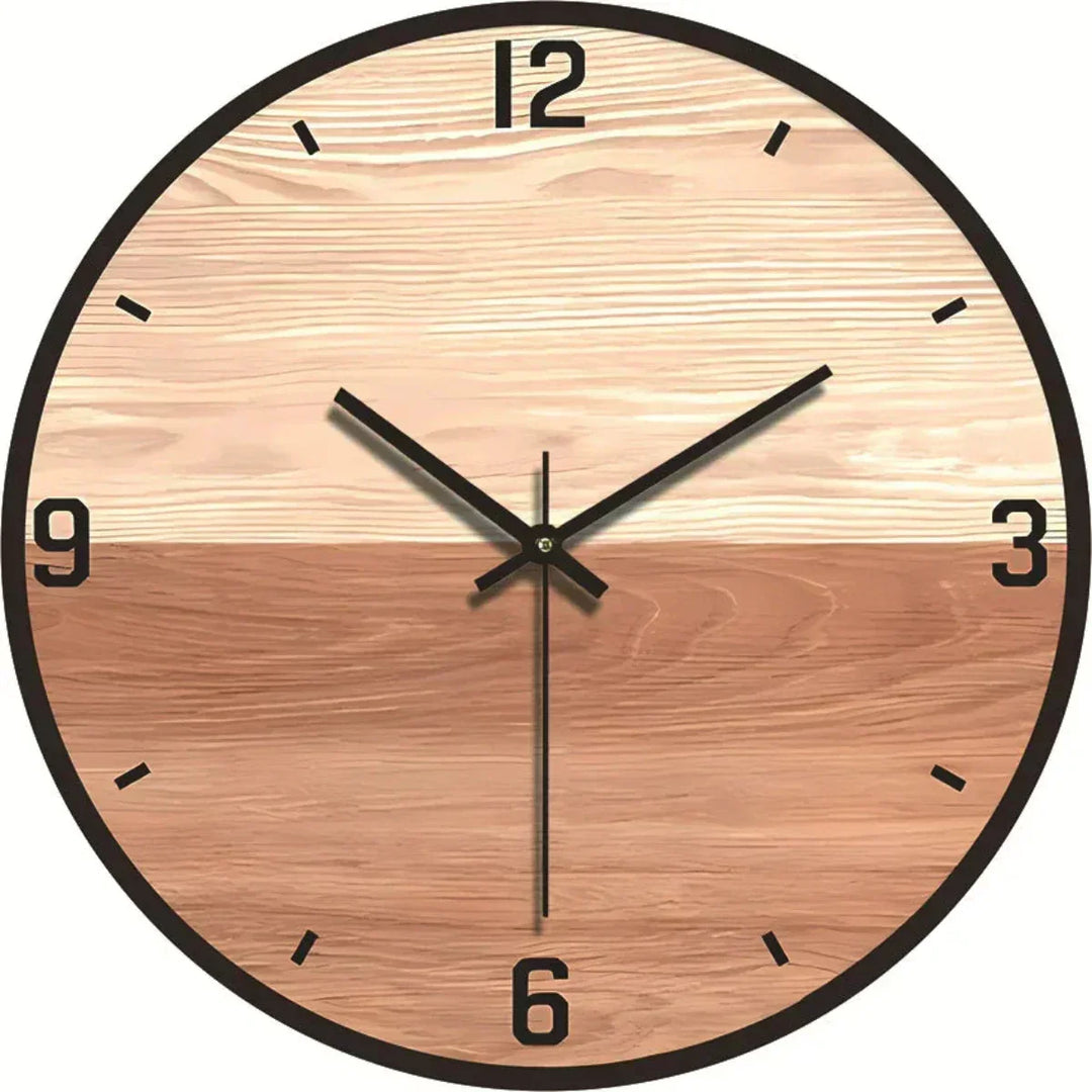 Horloge murale minimaliste, finition bois, ajoute une touche zen au bureau ou à l'entrée.