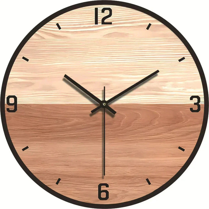 Horloge murale minimaliste, finition bois, ajoute une touche zen au bureau ou à l'entrée.