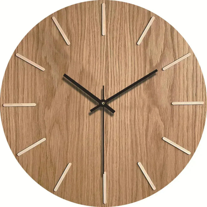 Horloge silencieuse effet bois, design épuré, pour un salon contemporain et fonctionnel.