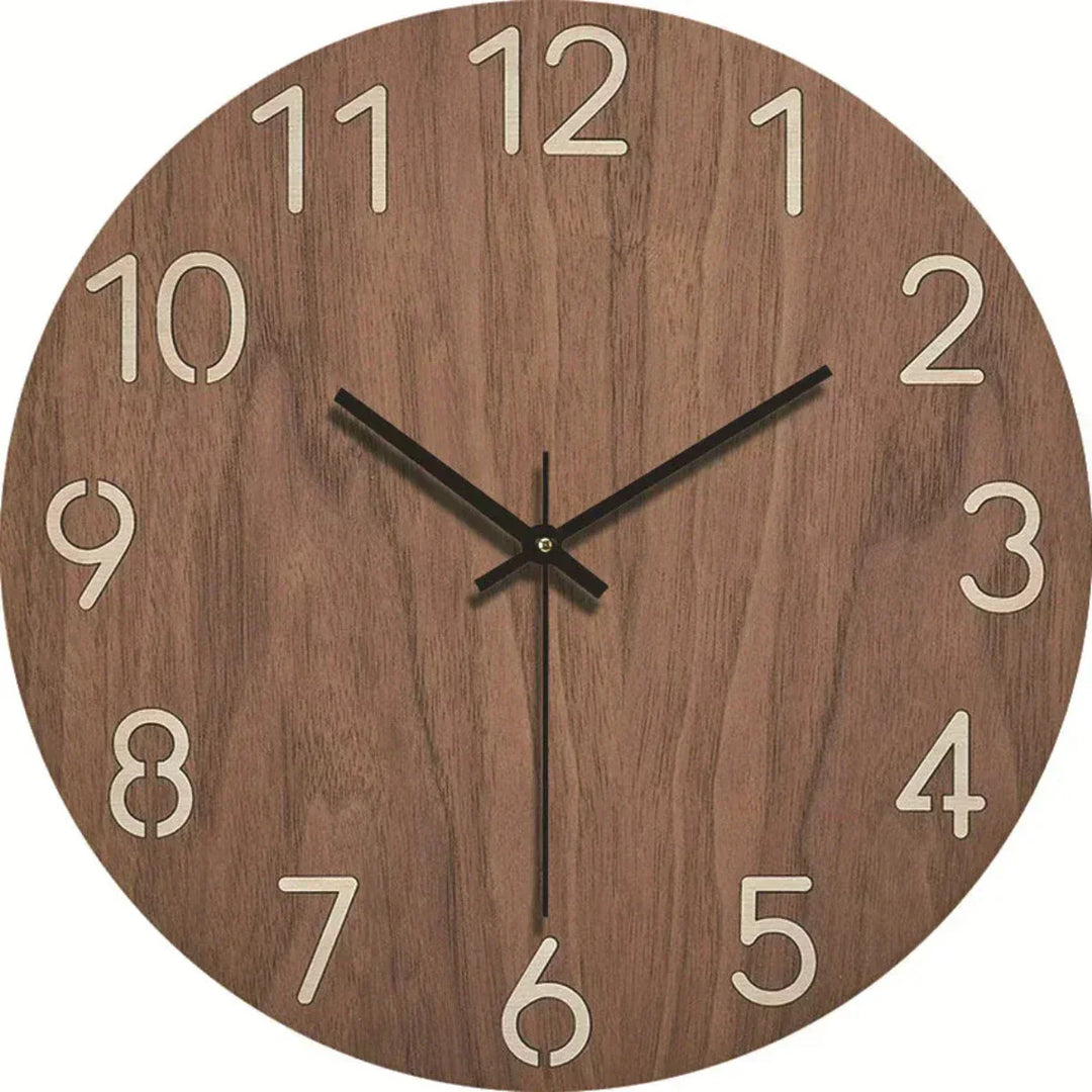 Grande horloge murale effet bois, sans tic-tac, pour une ambiance relaxante et calme.