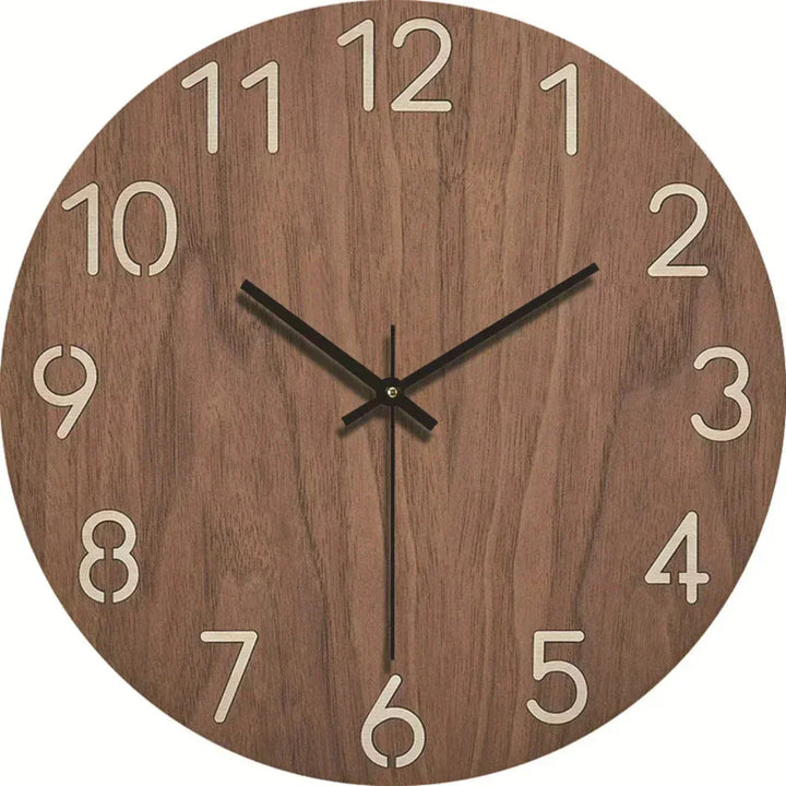 Grande horloge murale effet bois, sans tic-tac, pour une ambiance relaxante et calme.