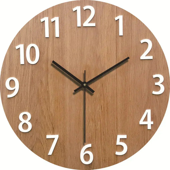 Horloge murale ronde, design bois, pour un décor zen et fonctionnel dans la cuisine ou le couloir.