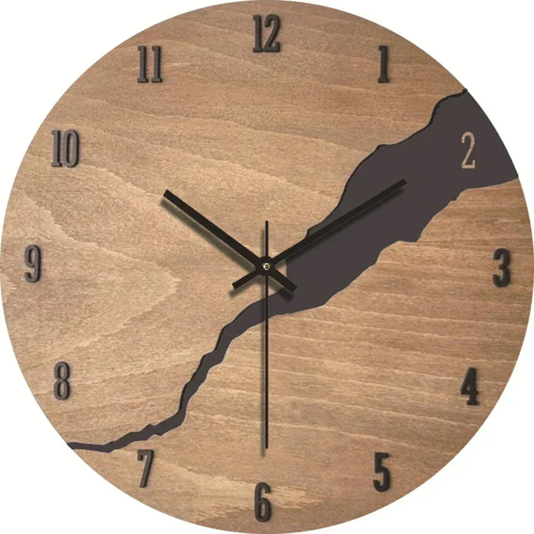 Horloge design minimaliste à quartz, imitation bois clair, idéale pour une chambre ou un bureau.