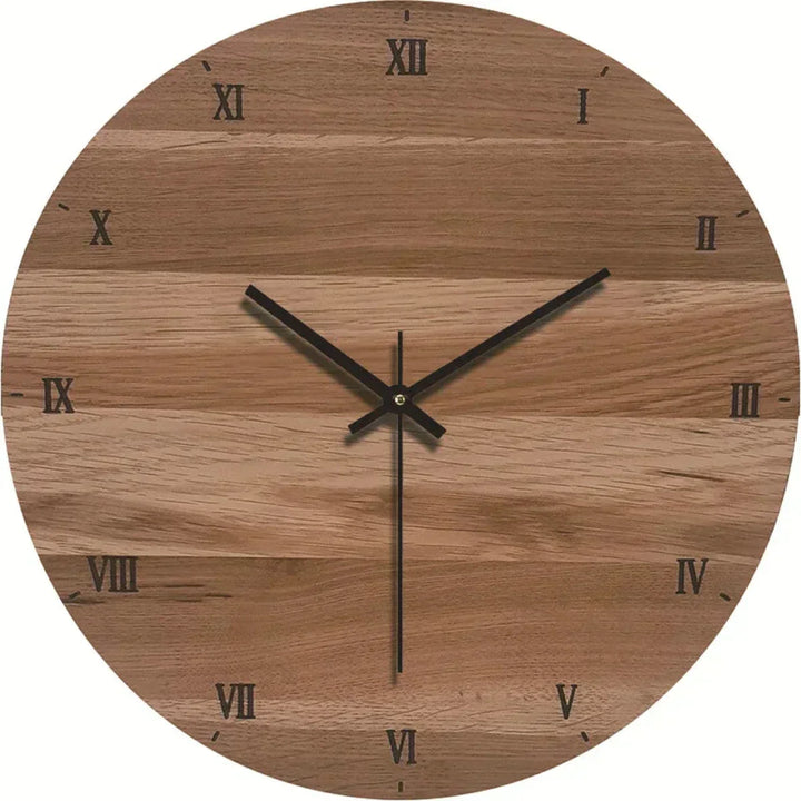 Horloge murale décorative effet bois, mécanisme silencieux, parfaite pour un salon ou une chambre.