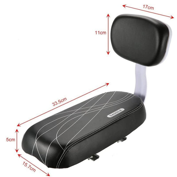 Siège enfant vélo rembourré, sécurité renforcée, fixation rapide sur porte-bagages arrière.