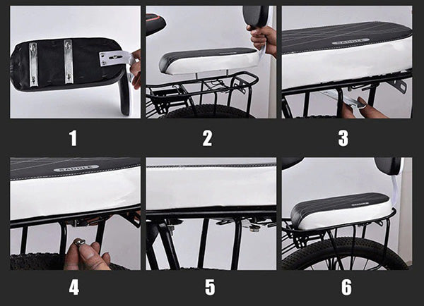 Siège arrière vélo enfant design, facile à installer sur porte-bagages, avec rembourrage doux.