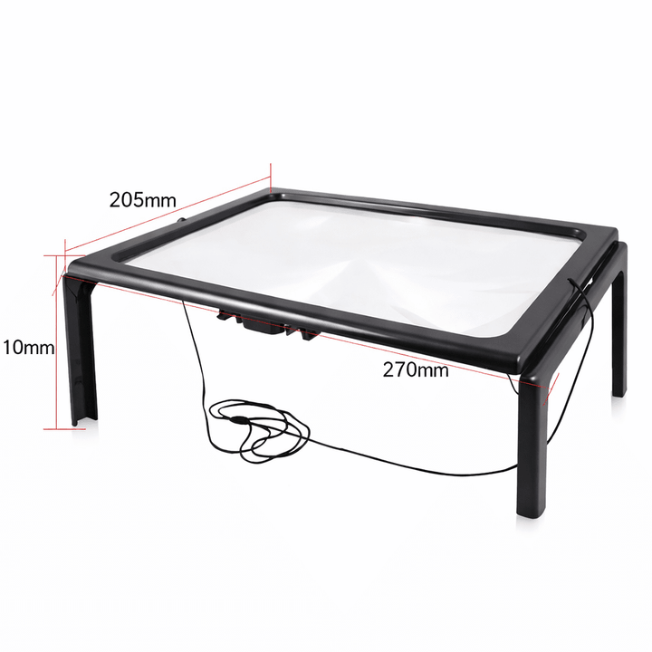 Loupe pliable portable avec éclairage LED et triple grossissement, parfaite pour la lecture et les détails.