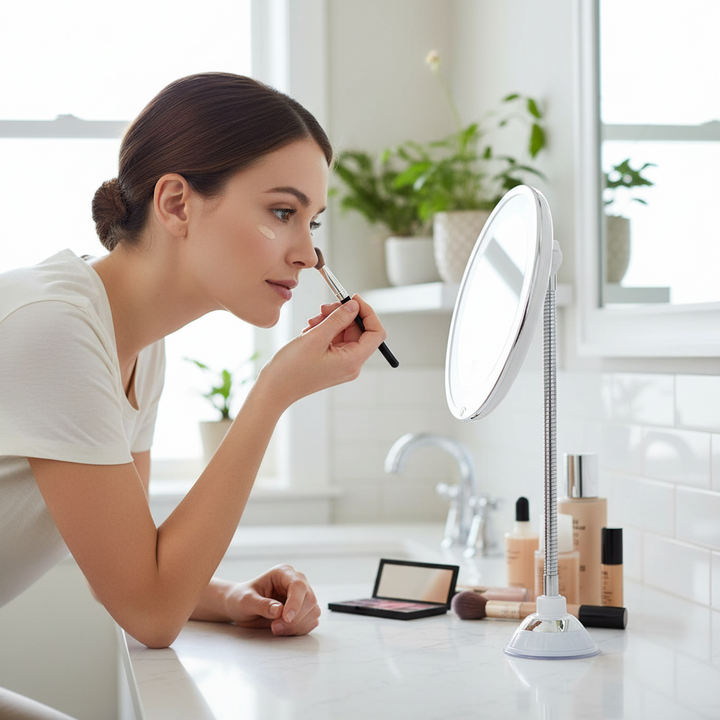 Accessoire miroir mural pour salle de bain, grossissement essentiel pour maquillage détaillé et rasage du visage.