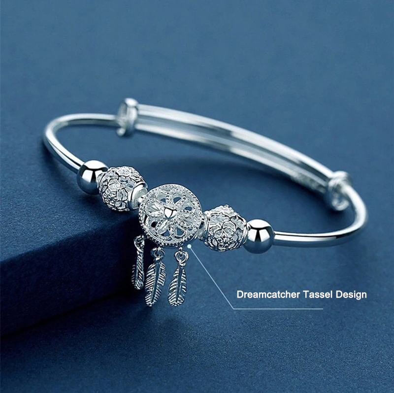 Bracelet ajustable en argent 925 de qualité supérieure, motif attrape-rêves pour femme.