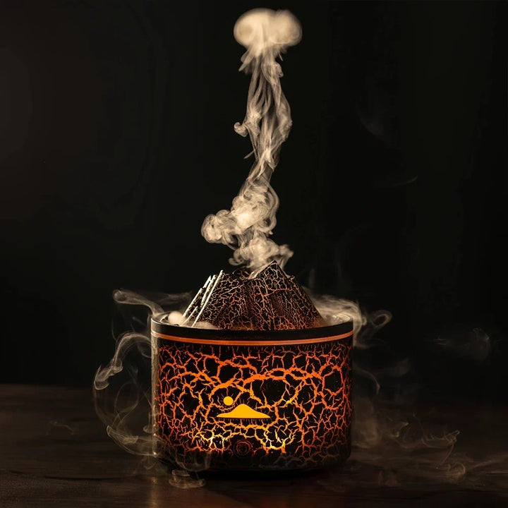 Humidificateur volcan aromathérapie avec lumière LED intégrée pour une détente ambiante apaisante.
