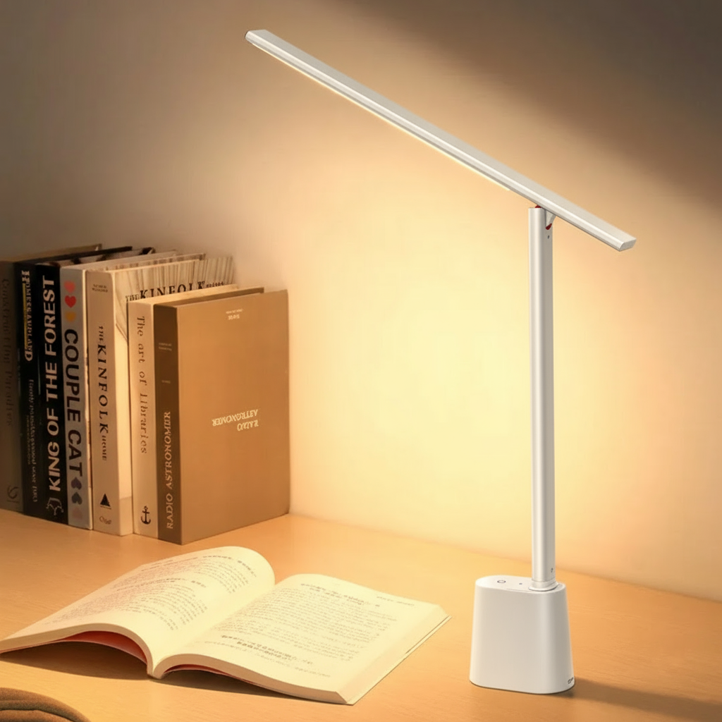 Lampe de bureau LED pliable et sans fil Sidala, avec intensité réglable, pour un éclairage de lecture moderne.