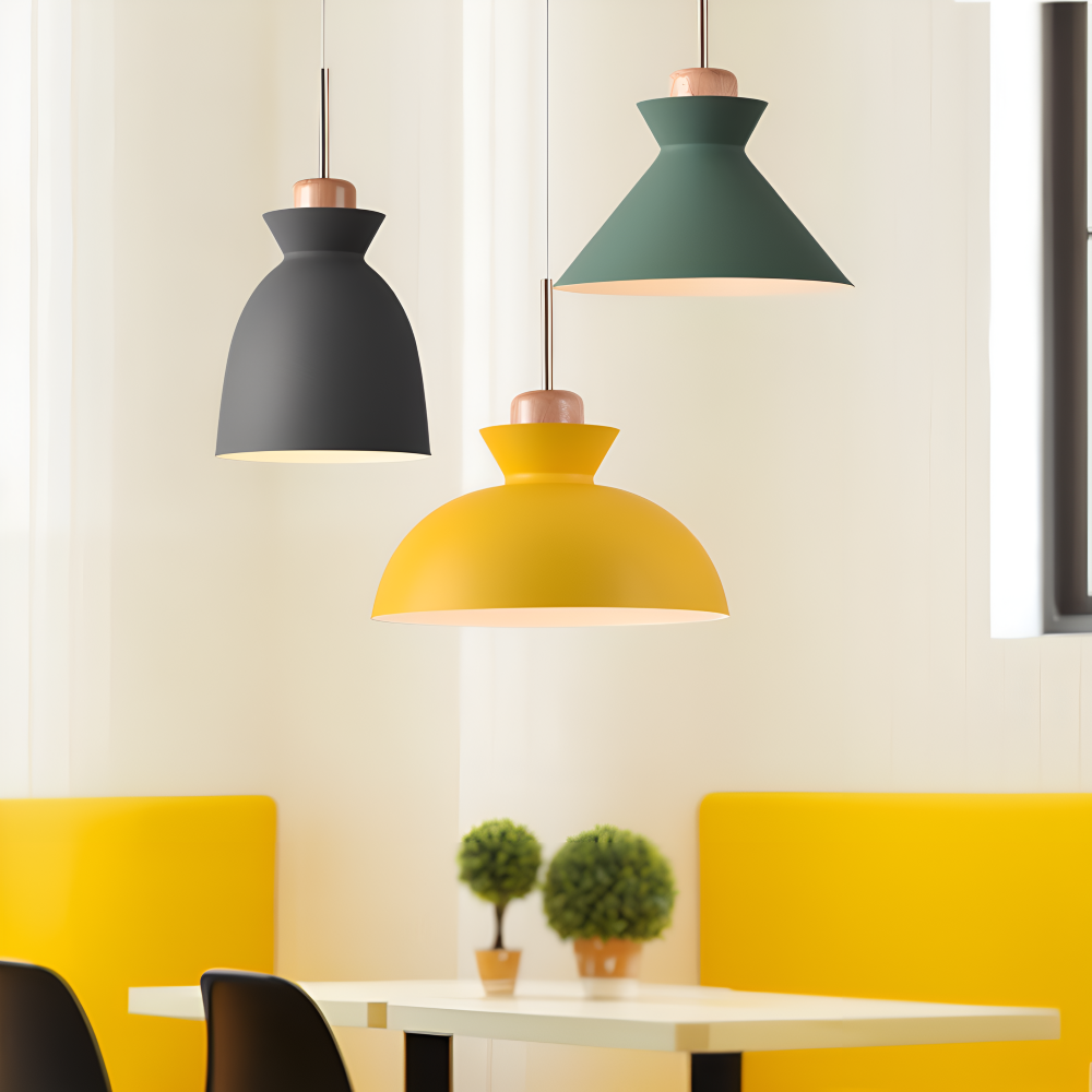 Lampe suspendue macaron colorée, design moderne en forme de dôme pour salon ou salle à manger.