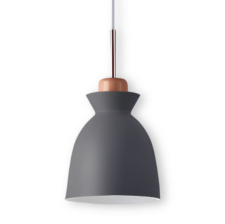 Lampe suspendue style macaron, colorée, design contemporain et lumière douce.