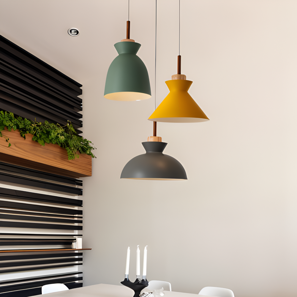 Lampe suspendue colorée forme dôme, luminaire macaron moderne pour salon/salle à manger.