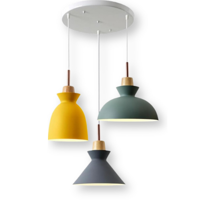 Lampe suspendue dôme colorée, luminaire macaron moderne, décoration intérieure lumineuse.