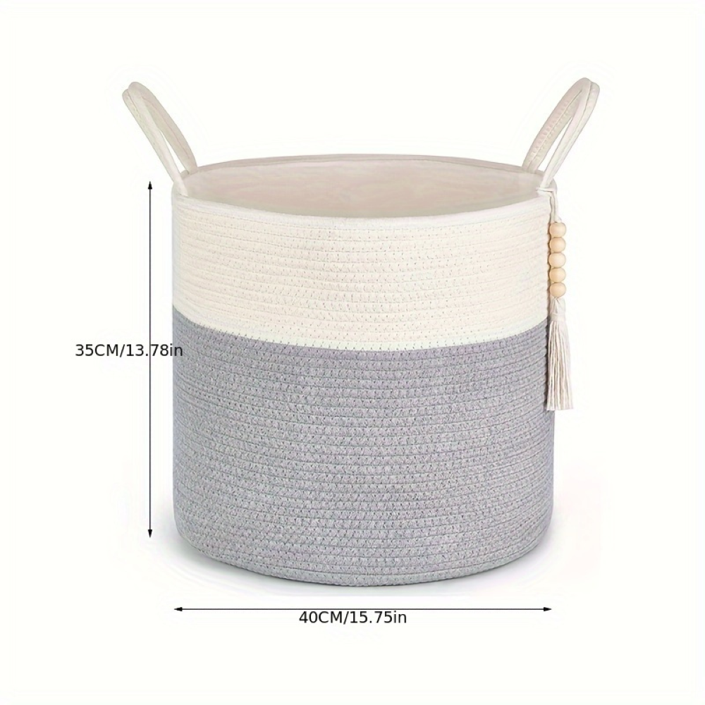 Magnifique panier macramé bohème en coton pour rangement de couvertures, coussins ou magazines.
