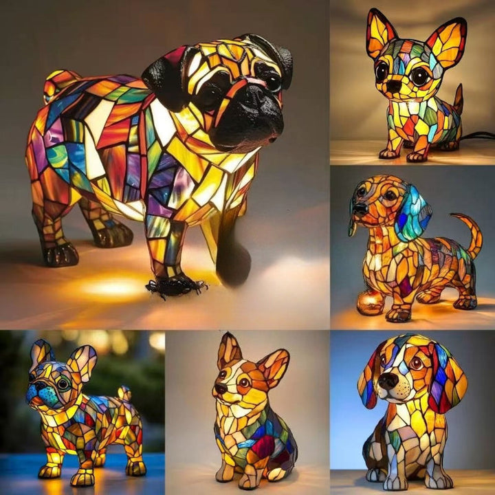 Éclairage d'ambiance LED chien en résine, design unique pour chambre enfant ou adulte.