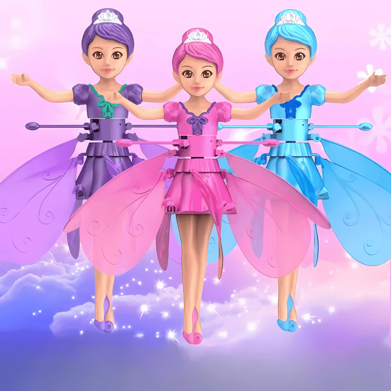 Fée volante magique FlutterFly rose avec capteur de mouvement, jouet interactif pour enfants.