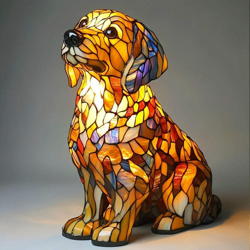 Lampe de nuit LED décorative chien en résine, ambiance chaleureuse pour toutes les pièces.