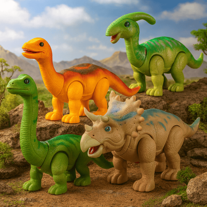 Jouet dinosaure interactif pour enfant avec sons, lumières LED et mécanisme de ponte d'œufs. Cadeau éducatif.