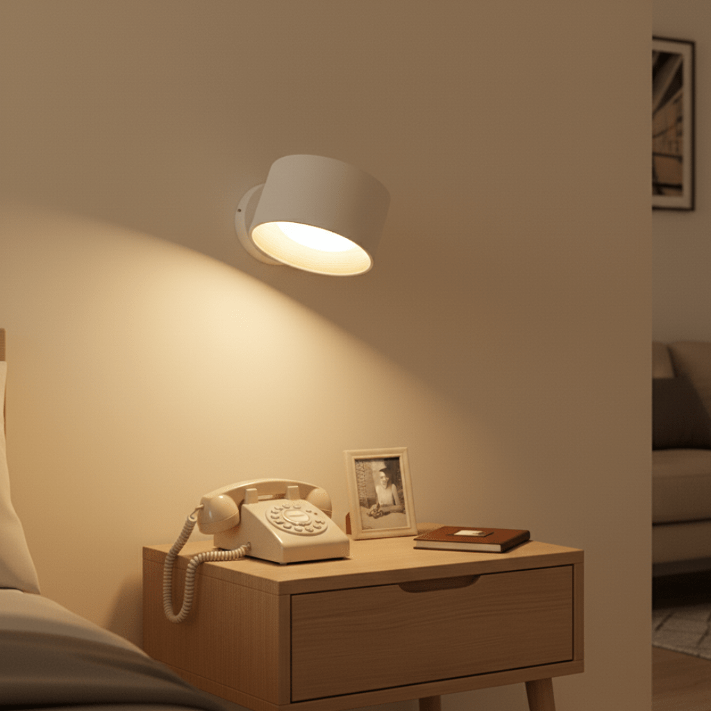 Élégante lampe murale scandinave sans fil LED, design moderne pour un éclairage intérieur sophistiqué et chaleureux.