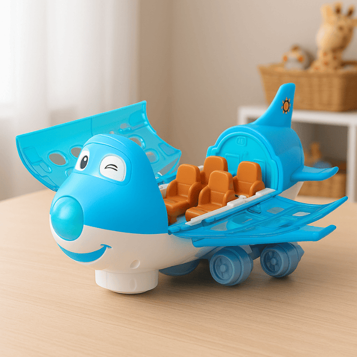 Avion jouet lumineux et interactif pour enfants, avec sons et lumières LED, idéal jeu éducatif garçon fille.