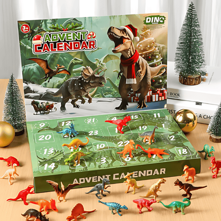 Calendrier de l'Avent dinosaures pour enfants, 24 surprises jurassiques pour un Noël magique.