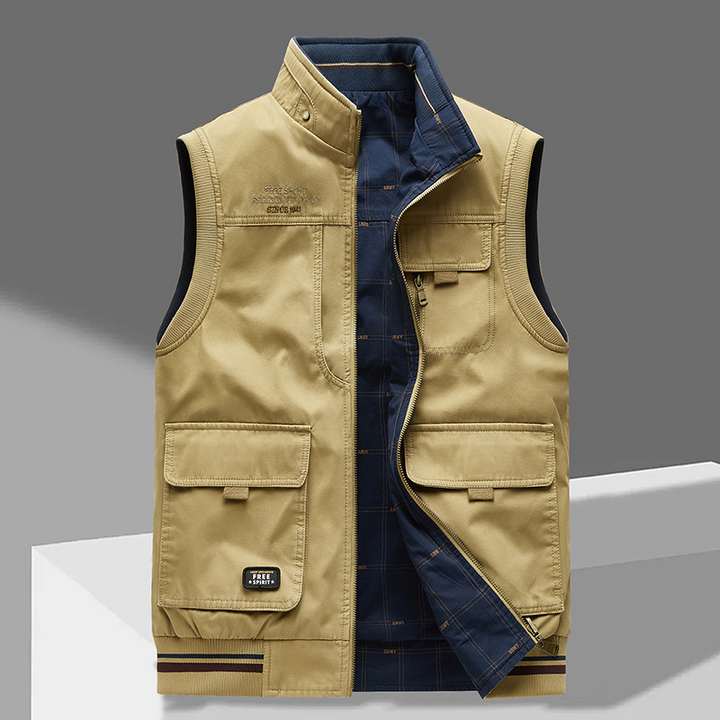 Veste sans manches homme bleu khaki, gilet de luxe, pour look habillé ou décontracté, élégance intemporelle.