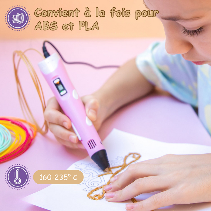 Kit de création Stylo 3D enfant pour dessiner en 3D avec filament ABS/PLA. Cadeau idéal loisir créatif.