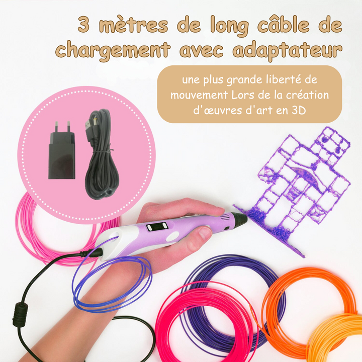 Stylo 3D magique pour des créations colorées en 3D. Jouet éducatif rose/bleu pour développer l'imagination.