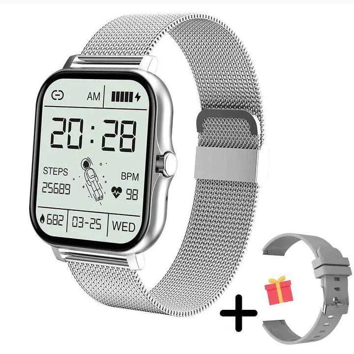 Élégante montre intelligente unisexe, idéale pour le sport et la vie quotidienne, parfait cadeau bien-être et connectivité.