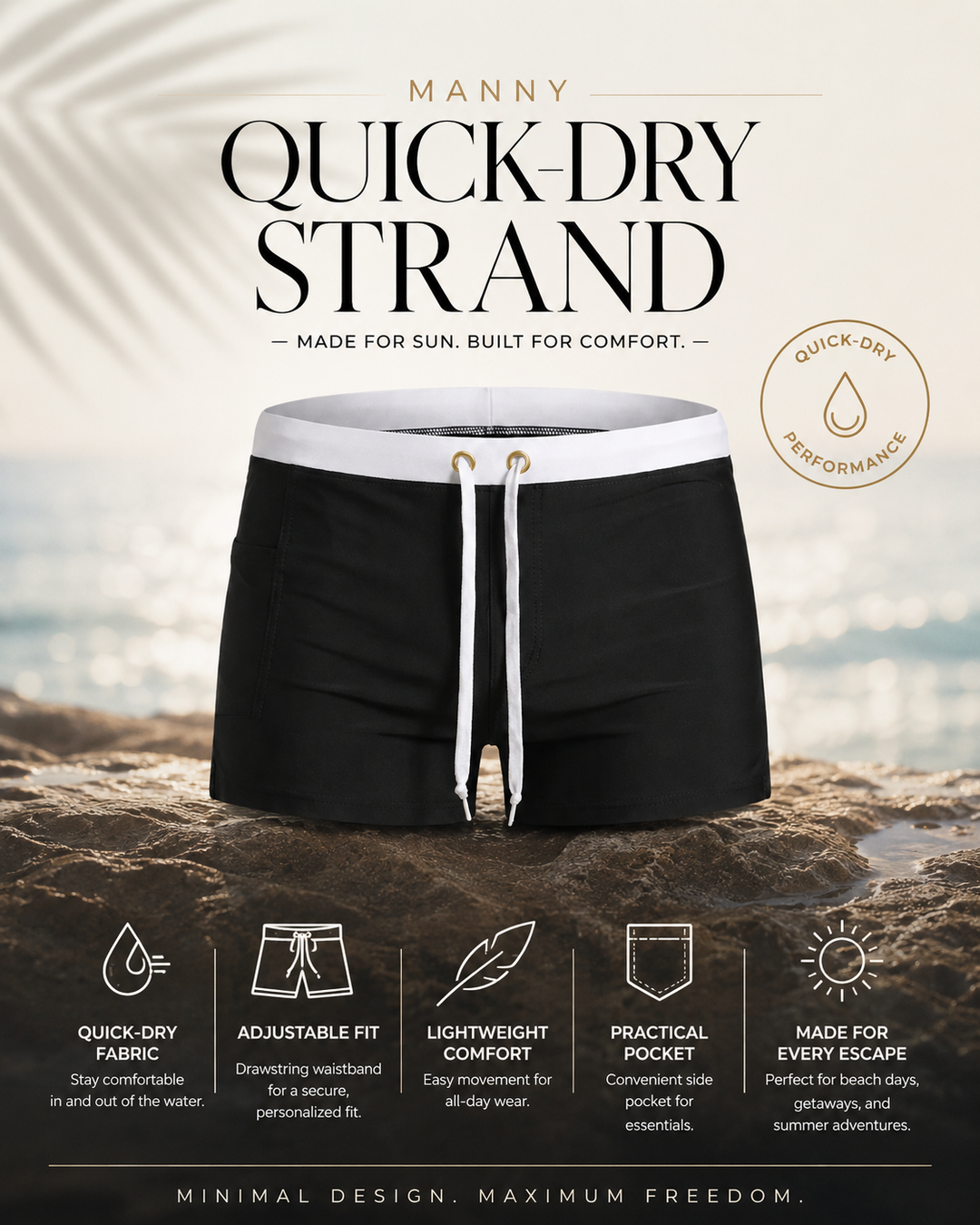 Short de bain homme vert, confortable pour plage et séchage éclair.