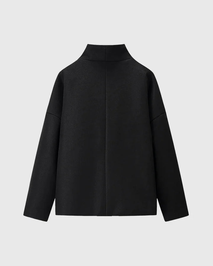 Manteau d'hiver femme, caban en laine avec double boutonnage et col montant. Vêtement chaud élégant.