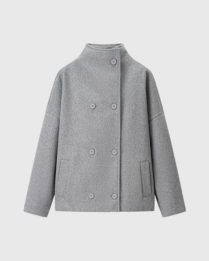 Vêtement chaud: Manteau caban femme en laine de qualité, double boutonnage, col montant. Style hiver.