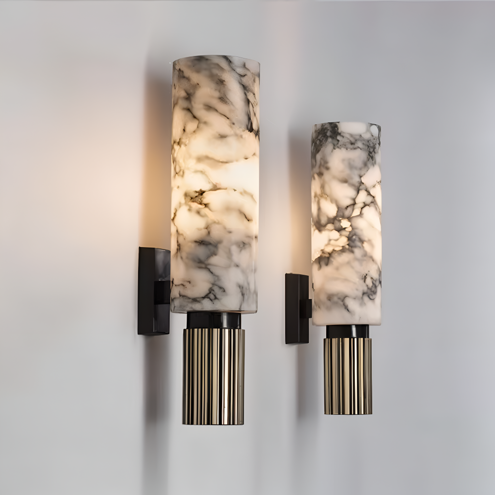 Applique murale design, LED cylindrique marbre, pour un éclairage chaleureux et décoratif.
